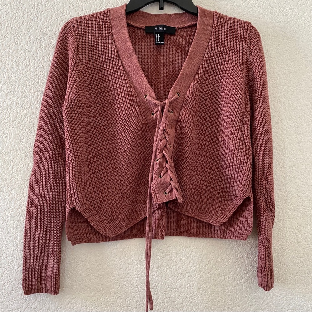 Forever 21 Lace-up Ribbed Knit Sweater